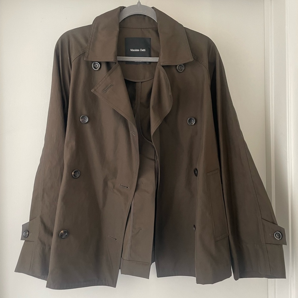 Massimo Dutti Short Button Detail Trench in Green Small